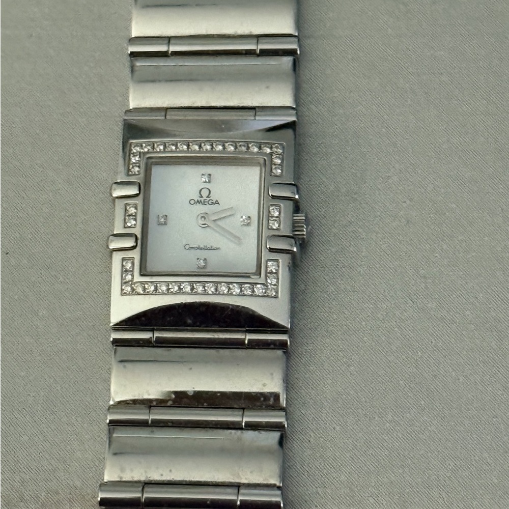 Omega Silver Timepiece With Diamond Details